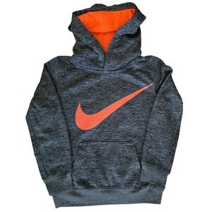 Nike Hoodie Kids 6 Gray Dri-Fit Pullover Space Dye Orange Mesh Swoosh Sweatshirt